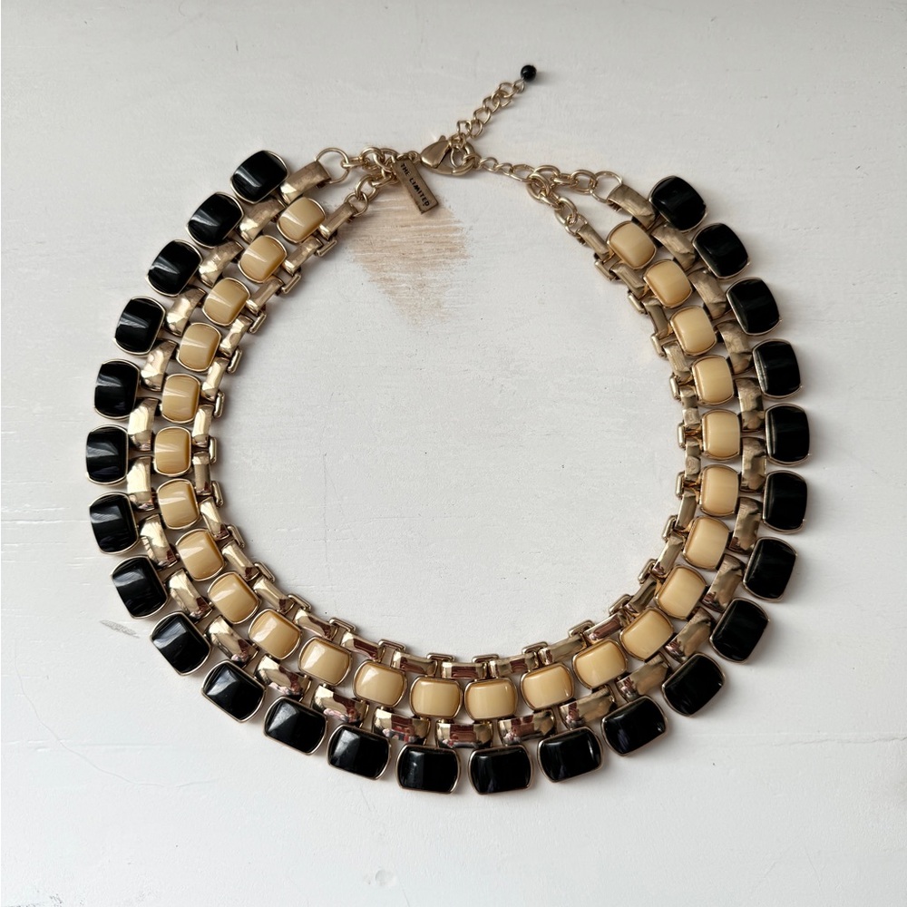 Retro The Limited Gold Tone with Black and Cream Lucite Statement Necklace - Picture 5 of 13